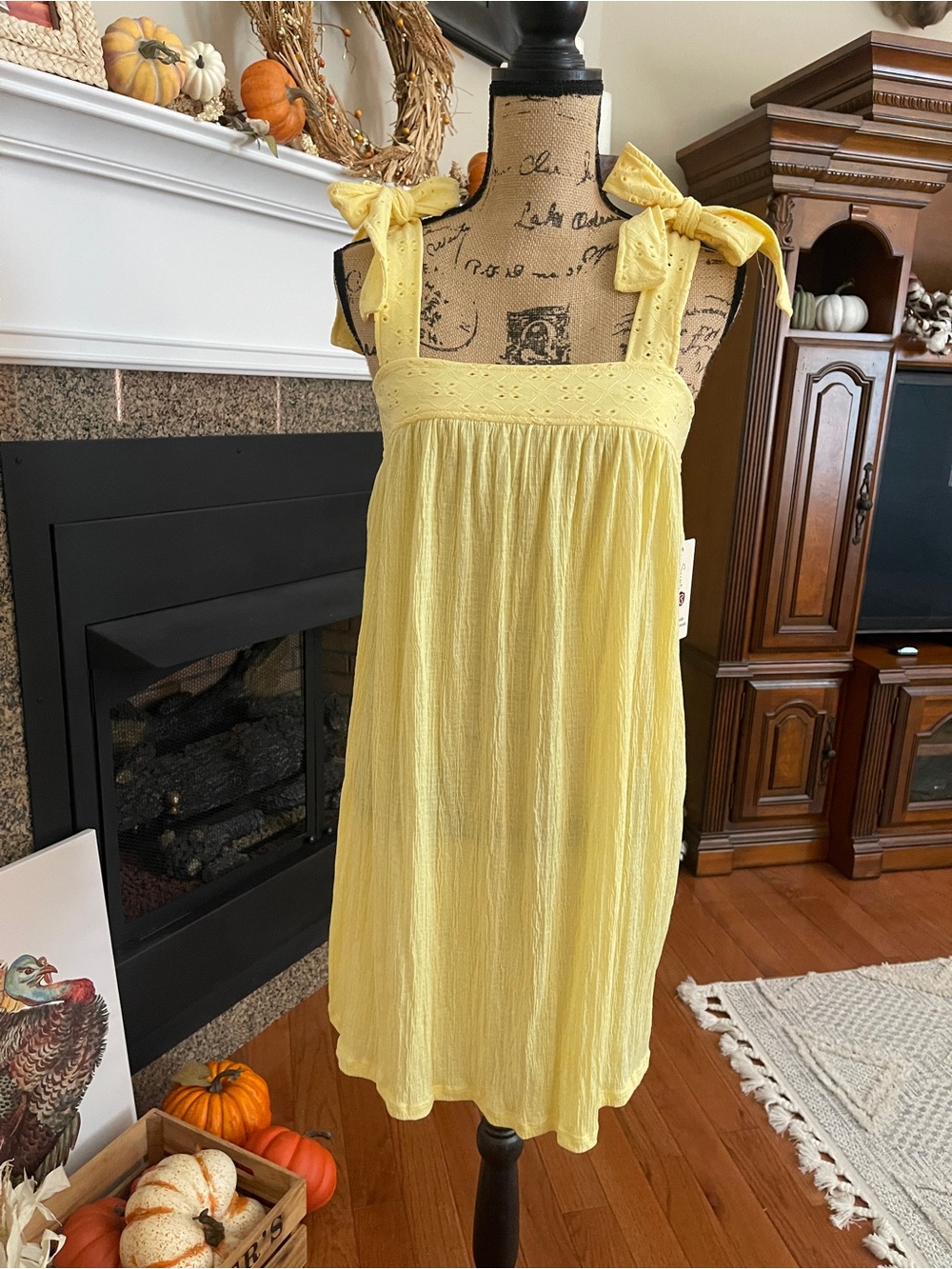 Secret Treasures Yellow Knit Gauze Chemise Tie Shoulder Mini Dress Nightgown New